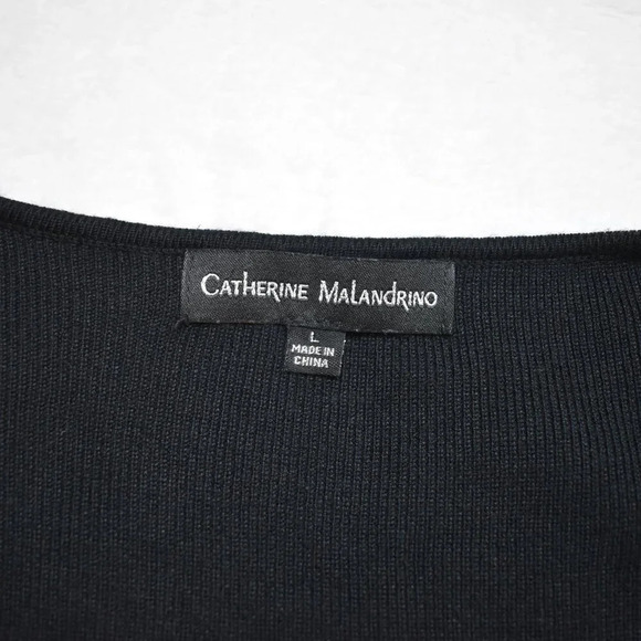 Catherine Malandrino Black Knit Top Sz L Solid Hue Stretch Minimalist Neutral - Picture 9 of 16